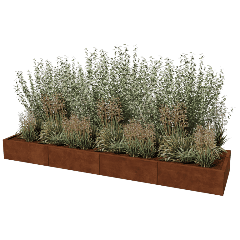 Саксия за цветя от кортен стомана Тексас xxl 320 x 80 cm