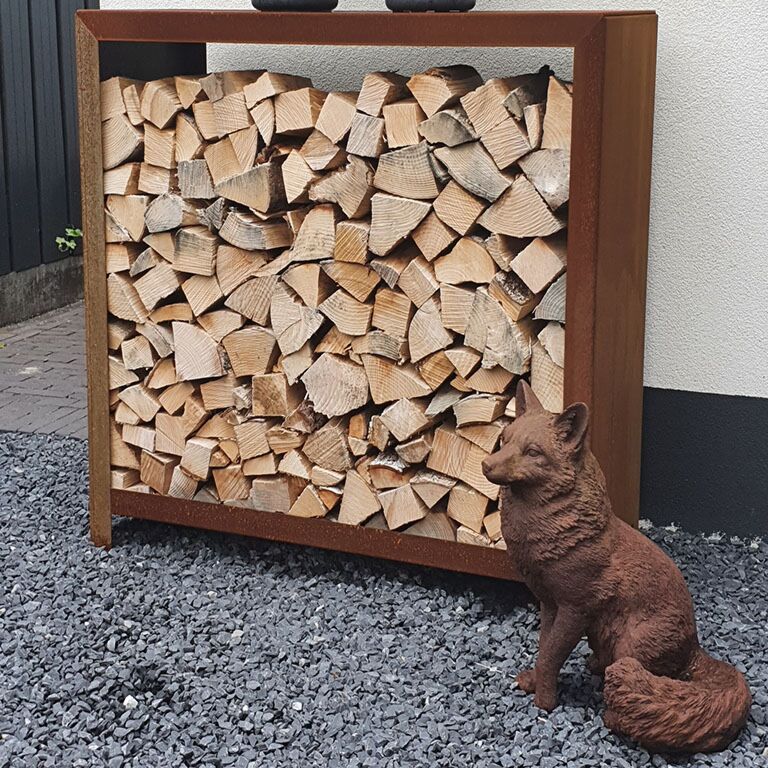 Стойка за цепеници от кортен стомана Индиана 100 x 100 x 40 cm