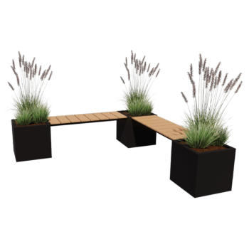 Саксии за цветя от стомана - Квадрат - Ъглова подредба - 221,2 x 221,2 x 50 cm - друг RAL цвят - Със основа - C пейка