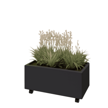 Саксии за цветя от стомана - Правоъгълник - 80 x 40 x 30 cm - RAL9005 матов (черен) - Със основа - Със колела