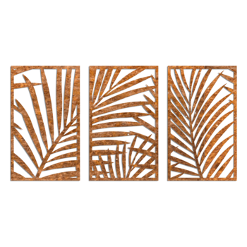 Декорация за стена от кортенова стомана - папрати 3 частов Small - 100 x 113,2 cm