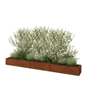 Саксии за цветя от кортенова стомана XXL - Правоъгълник - 360 x 40 x 30 cm - Със основа