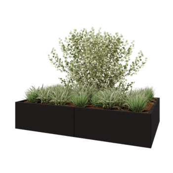 Саксии за цветя от стомана XXL - Правоъгълник - 200 x 120 x 40 cm - RAL9005 матов (черен) - Със основа