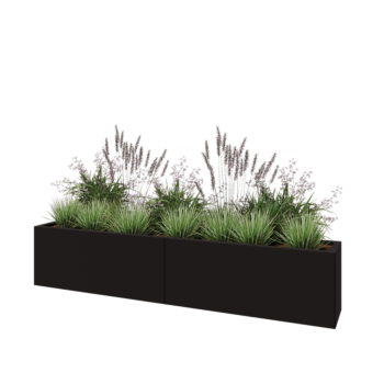 Саксии за цветя от стомана XXL - Правоъгълник - 200 x 30 x 40 cm - RAL9005 матов (черен) - Със основа