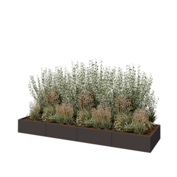 Саксии за цветя от стомана XXL - Правоъгълник - 320 x 80 x 30 cm - RAL7016 матов (антрацитено сиво) - Със основа