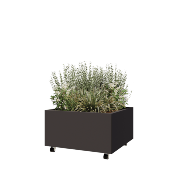 Саксии за цветя от стомана - Квадрат - 80 x 80 x 40 cm - RAL7016 матов (антрацитено сиво) - Със основа - Със колела