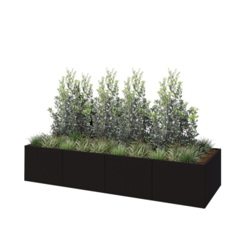 Саксии за цветя от стомана XXL - Правоъгълник - 320 x 100 x 60 cm - RAL9005 матов (черен) - без основа