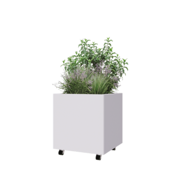 Саксии за цветя от стомана - Квадрат - 60 x 60 x 60 cm - RAL9010 матов (бял) - Със основа - Със колела