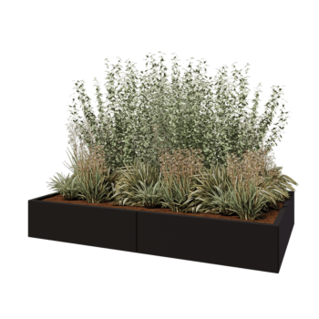 Саксии за цветя от стомана XXL - Правоъгълник - 200 x 120 x 30 cm - RAL9005 матов (черен) - Със основа