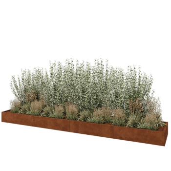 Саксии за цветя от кортенова стомана XXL - Правоъгълник - 480 x 80 x 30 cm - Със основа