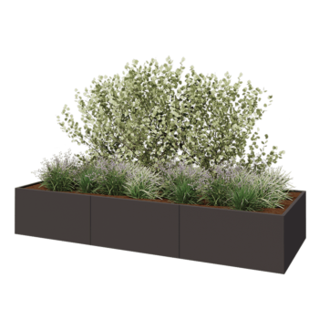 Саксии за цветя от стомана XXL - Правоъгълник - 360 x 120 x 60 cm - RAL7016 матов (антрацитено сиво) - Със основа
