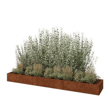 Саксии за цветя от кортенова стомана XXL - Правоъгълник - 360 x 60 x 30 cm - Със основа