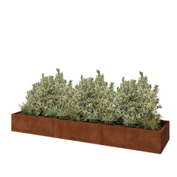 Саксии за цветя от кортенова стомана XXL - Правоъгълник - 360 x 80 x 40 cm - Със основа