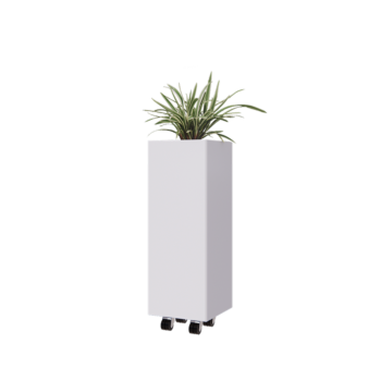 Саксии за цветя от стомана - Квадрат - 30 x 30 x 80 cm - RAL9010 матов (бял) - Със основа - Със колела