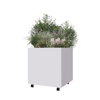 Саксии за цветя от стомана - Квадрат - 70 x 70 x 70 cm - RAL9010 матов (бял) - Със основа - Със колела