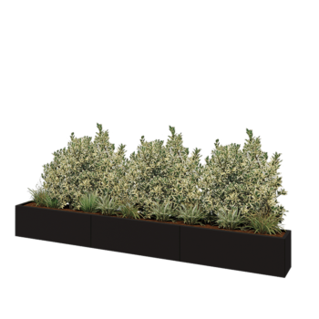 Саксии за цветя от стомана XXL - Правоъгълник - 360 x 30 x 40 cm - RAL9005 матов (черен) - без основа