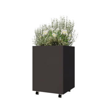 Саксии за цветя от стомана - Квадрат - 60 x 60 x 80 cm - RAL7016 матов (антрацитено сиво) - Със основа - Със колела