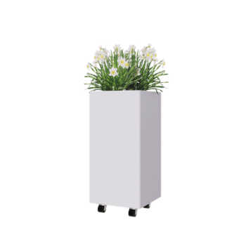 Саксии за цветя от стомана - Квадрат - 40 x 40 x 80 cm - RAL9010 матов (бял) - Със основа - Със колела