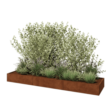 Саксии за цветя от кортенова стомана XXL - Правоъгълник - 360 x 80 x 30 cm - Със основа