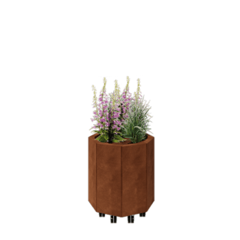 Саксии за цветя от кортенова стомана - Осмоъгълник - 48,3 x 48,3 x 50 cm - Със основа - Със колела