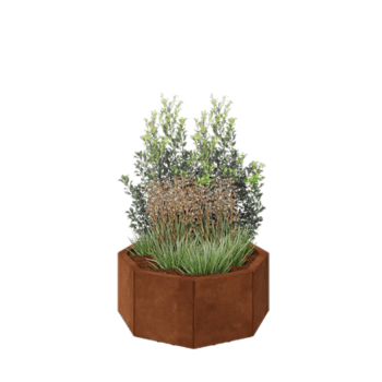 Саксии за цветя от кортенова стомана - Осмоъгълник - 72,4 x 72,4 x 30 cm - Със основа - Със крака