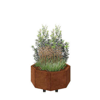 Саксии за цветя от кортенова стомана - Осмоъгълник - 72,4 x 72,4 x 30 cm - Със основа - Със колела