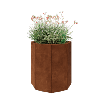 Саксии за цветя от кортенова стомана - Осмоъгълник - 72,4 x 72,4 x 80 cm - Със основа - Със крака