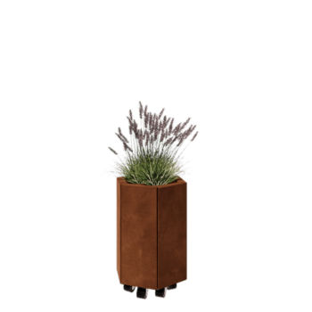 Саксии за цветя от кортенова стомана - Шестоъгълник - 39,3 x 34,6 x 50 cm - Със основа - Със колела