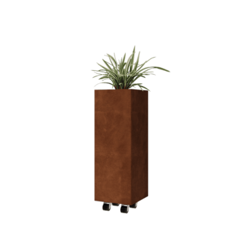 Саксии за цветя от кортенова стомана - Квадрат - 30 x 30 x 80 cm - Със основа - Със колела