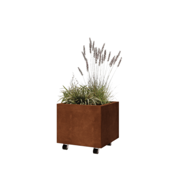 Саксии за цветя от кортенова стомана - Квадрат - 50 x 50 x 40 cm - Със основа - Със колела