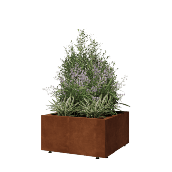 Саксии за цветя от кортенова стомана - Квадрат - 60 x 60 x 30 cm - Със основа - Със крака