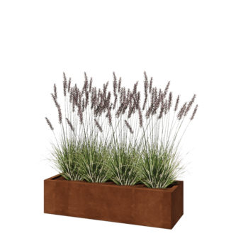 Саксии за цветя от кортенова стомана - Правоъгълник - 120 x 40 x 30 cm - Със основа