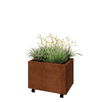 Саксии за цветя от кортенова стомана - Правоъгълник - 60 x 40 x 40 cm - Със основа - Със колела