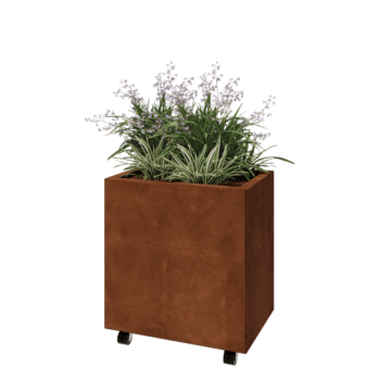 Саксии за цветя от кортенова стомана - Правоъгълник - 60 x 40 x 60 cm - Със основа - Със колела