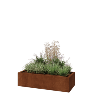 Саксии за цветя от кортенова стомана - Правоъгълник - 120 x 50 x 30 cm - Със основа