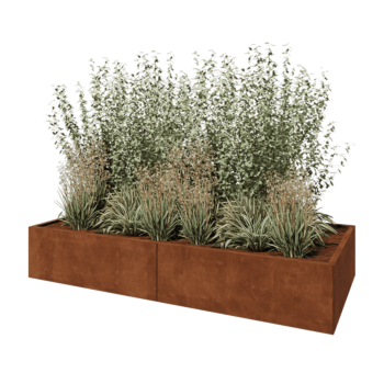 Саксии за цветя от кортенова стомана XXL - Правоъгълник - 240 x 100 x 40 cm - Със основа