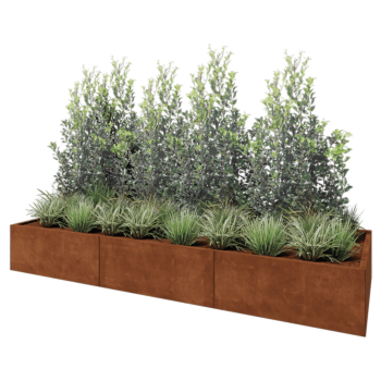 Саксии за цветя от кортенова стомана XXL - Правоъгълник - 300 x 100 x 40 cm - Със основа