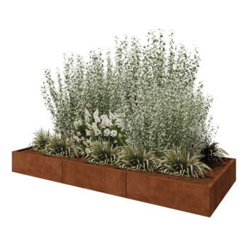 Саксии за цветя от кортенова стомана XXL - Правоъгълник - 300 x 120 x 30 cm - Със основа