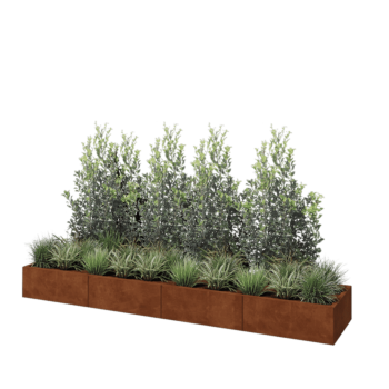 Саксии за цветя от кортенова стомана XXL - Правоъгълник - 320 x 60 x 30 cm - Със основа