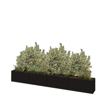 Саксии за цветя от стомана XXL - Правоъгълник - 320 x 30 x 40 cm - RAL9005 матов (черен) - без основа