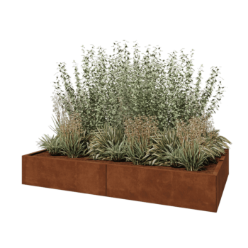 Саксии за цветя от кортенова стомана XXL - Правоъгълник - 200 x 120 x 30 cm - Със основа