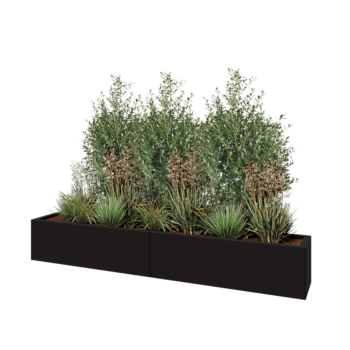 Саксии за цветя от стомана XXL - Правоъгълник - 200 x 30 x 30 cm - RAL9005 матов (черен) - Със основа