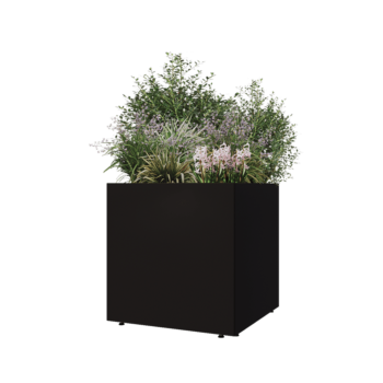 Саксии за цветя от стомана - Квадрат - 70 x 70 x 70 cm - RAL9005 матов (черен) - Със основа - Със крака