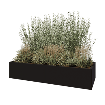 Саксии за цветя от стомана XXL - Правоъгълник - 200 x 80 x 40 cm - RAL9005 матов (черен) - Със основа