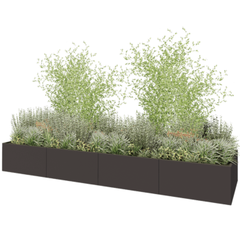 Саксии за цветя от стомана XXL - Правоъгълник - 480 x 120 x 60 cm - RAL7016 матов (антрацитено сиво) - Със основа