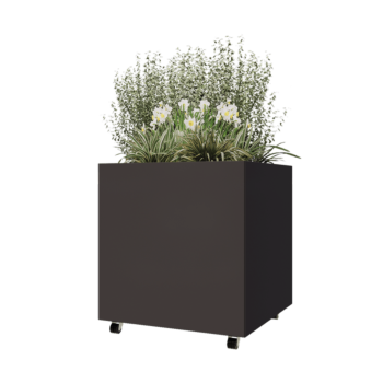 Саксии за цветя от стомана - Квадрат - 80 x 80 x 80 cm - RAL7016 матов (антрацитено сиво) - Със основа - Със колела