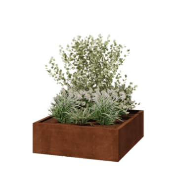 Саксии за цветя от кортенова стомана - Квадрат - 120 x 120 x 40 cm - Заварен - Със основа