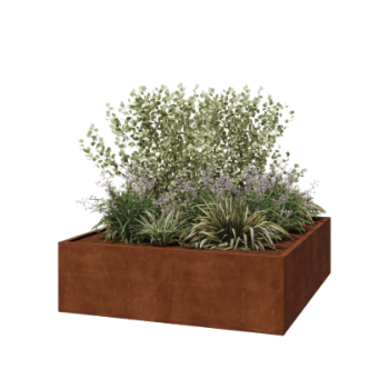Саксии за цветя от кортенова стомана - Квадрат - 200 x 200 x 60 cm - Заварен - без основа