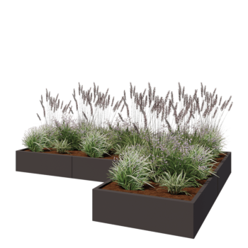 Саксии за цветя от стомана - Г-образна форма - 300 x 200 x 30 cm - RAL7016 матов (антрацитено сиво) - Със основа