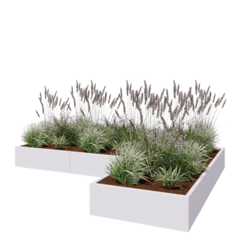 Саксии за цветя от стомана - Г-образна форма - 300 x 200 x 30 cm - RAL9010 матов (бял) - без основа